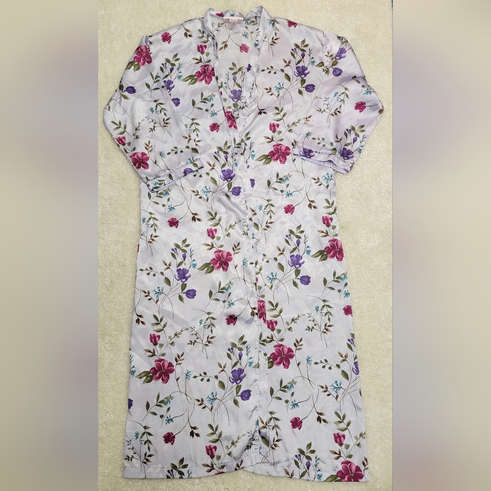 Vintage Oscar de la Renta pink label floral robe with pockets, size large